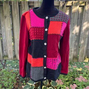 Vintage Koret Wool Blend Patchwork Cardigan PM Petite 90s Whimsigoth Retro Witch